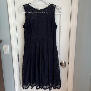 Dress Barn.  Perfect Navy blue dress with lace overlay.  Size 12
